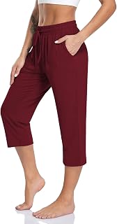 TARSE Women's Capri Yoga Pants Loose Soft Drawstring Workout Sweatpants Causal Lounge Pants with Pockets