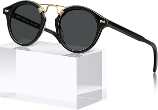 CARFIA Small Face Double Bridge Acetate Polarized Round Womens Sunglasses