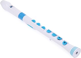 Nuvo Recorder+ Soprano Recorder Instrument, White/Blue | Patented silicone key system, C tuning, adjustable thumb rest, fingering chart, reward rings, hard case