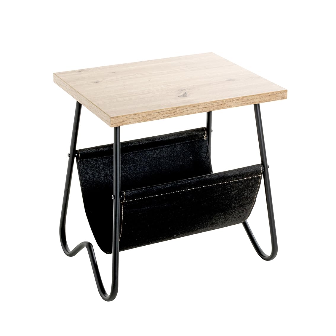 HAKU Black and Light Oak Coffee Table, MDF, Metal, Fabric, Small Coffee Table - 
