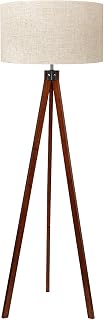 LEPOWER Tripod Floor Lamp Mid Century Modern Standing Lamps for Living Room | Light-Diffusing Linen Shade, Premium Rubberwood Tripod with E26 Base, Adding Warmth to Bedroom, Office & Study Corner Brown