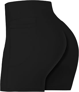 Sunzel Women's Front Seamless Biker Shorts with Pockets, Tummy Control Yoga Gym Bike Workout Shorts 5"