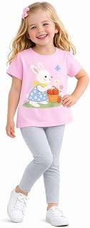 HILEELANG Toddler Little Girls 2-7T Easter Spring Bunny Graphic Tee and Leggings Outfit Set