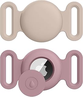 2-Pack Air Tag Holder Compatible with Apple Air Tag, Pet Silicone Protective Cat Dog Collar Air Tags Holder, GPS Tracker Collar (Milk Tea/Smoke Violet, Small)