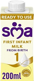 SMA Stage 1 First Infant Baby Milk Liquid Formula from Birth 200ml x 12 | From birth ready-to-drink whey dominant infant formula for formula feeding-on-the-go. No palm oil/fish oil. Halal certified
