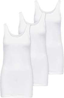 ONLY Pack of 3 Women's Tank Tops, White, Black, Grey, Blue and Cream, Basic Long Shirts for Summer 15201465