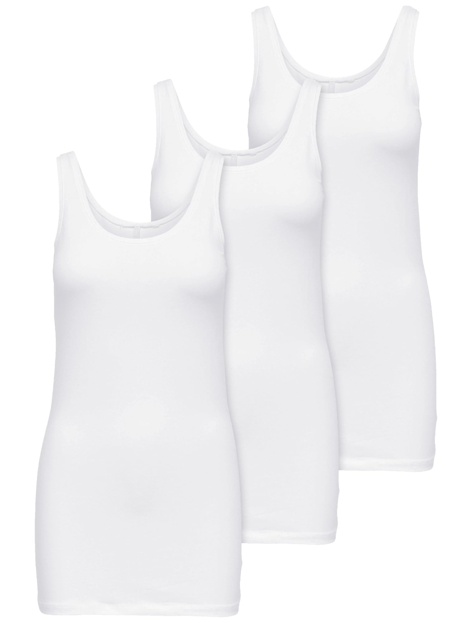 ONLY Pack of 3 Women's Tank Tops, White, Black, Grey, Blue and Cream, Basic Long