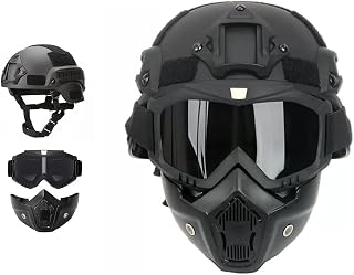MICH Tactical Helmets with Detachable Face Mask Goggles for Airsoft, Paintball and Hunting - Perfect for Outdoor Activities