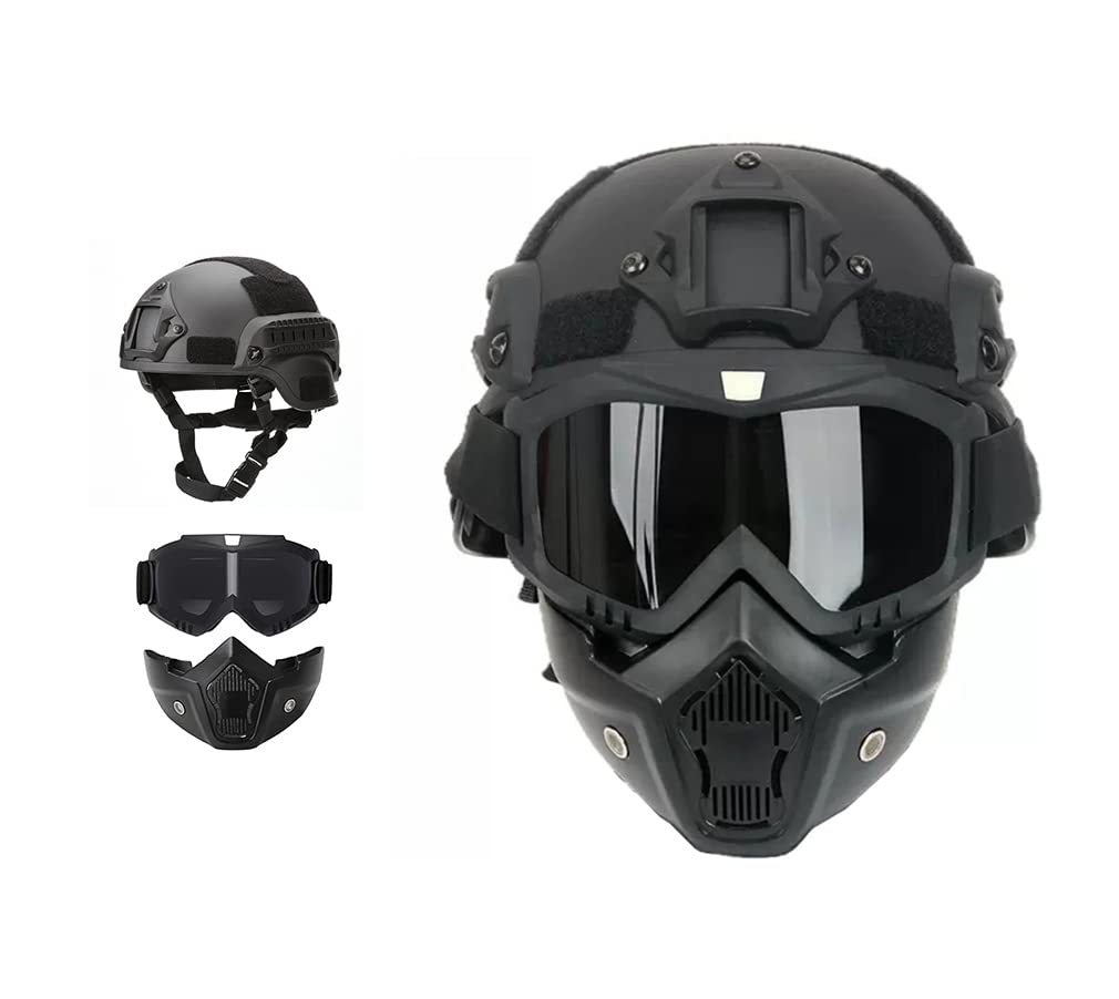 MICH Tactical Helmets with Detachable Face Mask Goggles for Airsoft, Paintball a