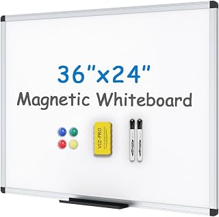 VIZ-PRO Magnetic Whiteboard, 36 x 24 Inches, Dry Erase Board for Wall | Includes 1 Eraser, 2 Markers & 4 Magnets, 3' x 2', Aluminum Frame, for School Office and Home