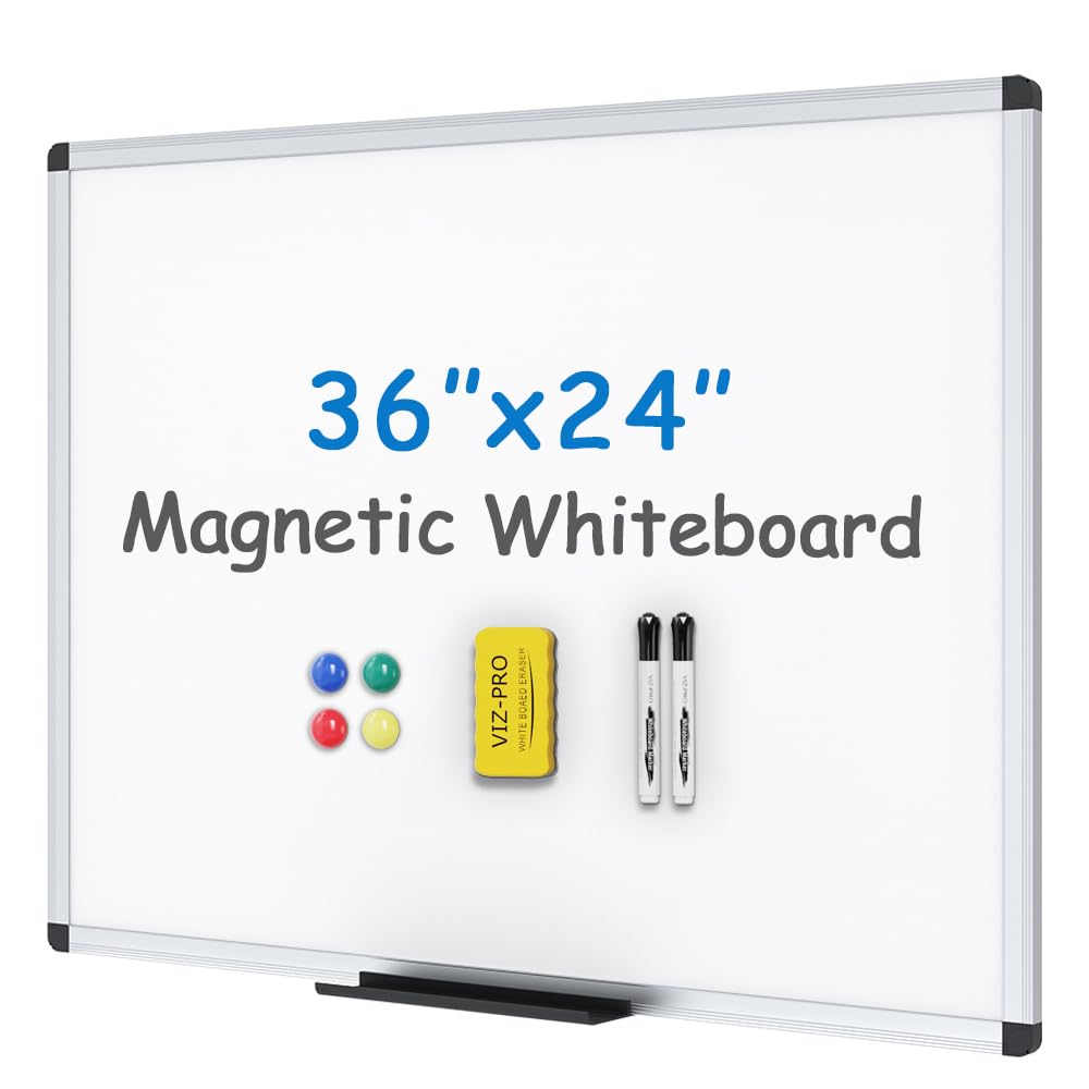 VIZ-PRO Magnetic Whiteboard, 36 x 24 Inches, Dry Erase Board for Wall | Includes