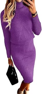 ORANDESIGNE Women's Knitted Dress 2-Piece Knitted Skirt Set Two Piece Suit Turtleneck Pullover Top and Midi Knitted Skirt Bodycon 2-Piece Set Midi Dress Jumper Dress