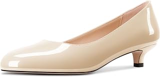 Aachcol Womens Kitten Heels Round Toe Slip On Low Heel Pumps 3.5cm