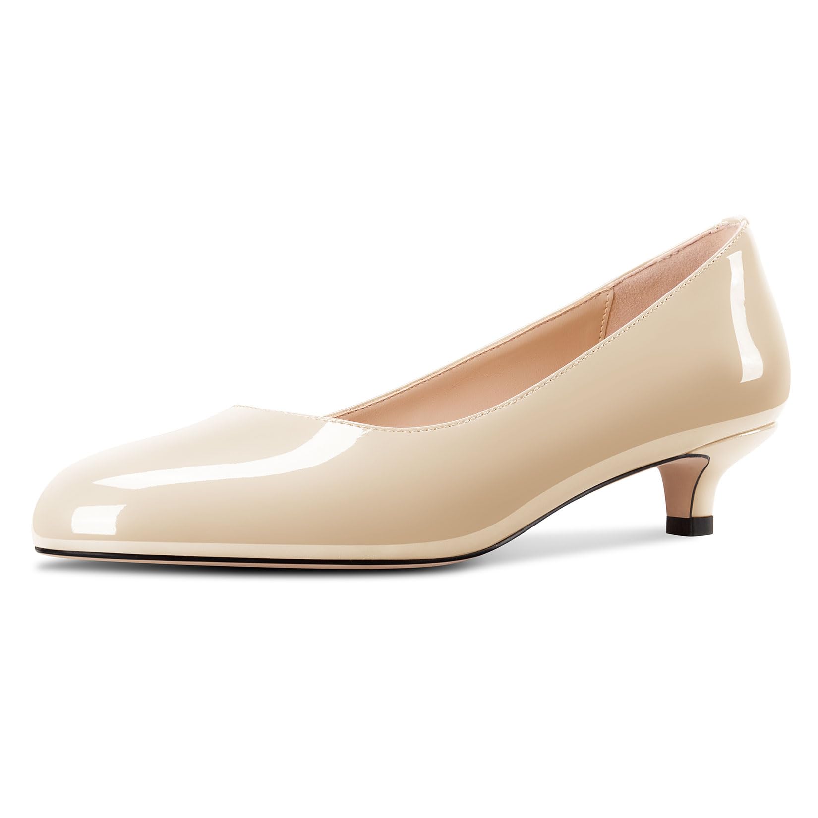 Aachcol Womens Kitten Heels Round Toe Slip On Low Heel Pumps 3.5cm