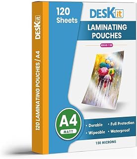 Deskit A4 Laminating Pouches, Matt, 120 Sheets, 150 Microns- Clear and Durable Presentations with a Modern Finish