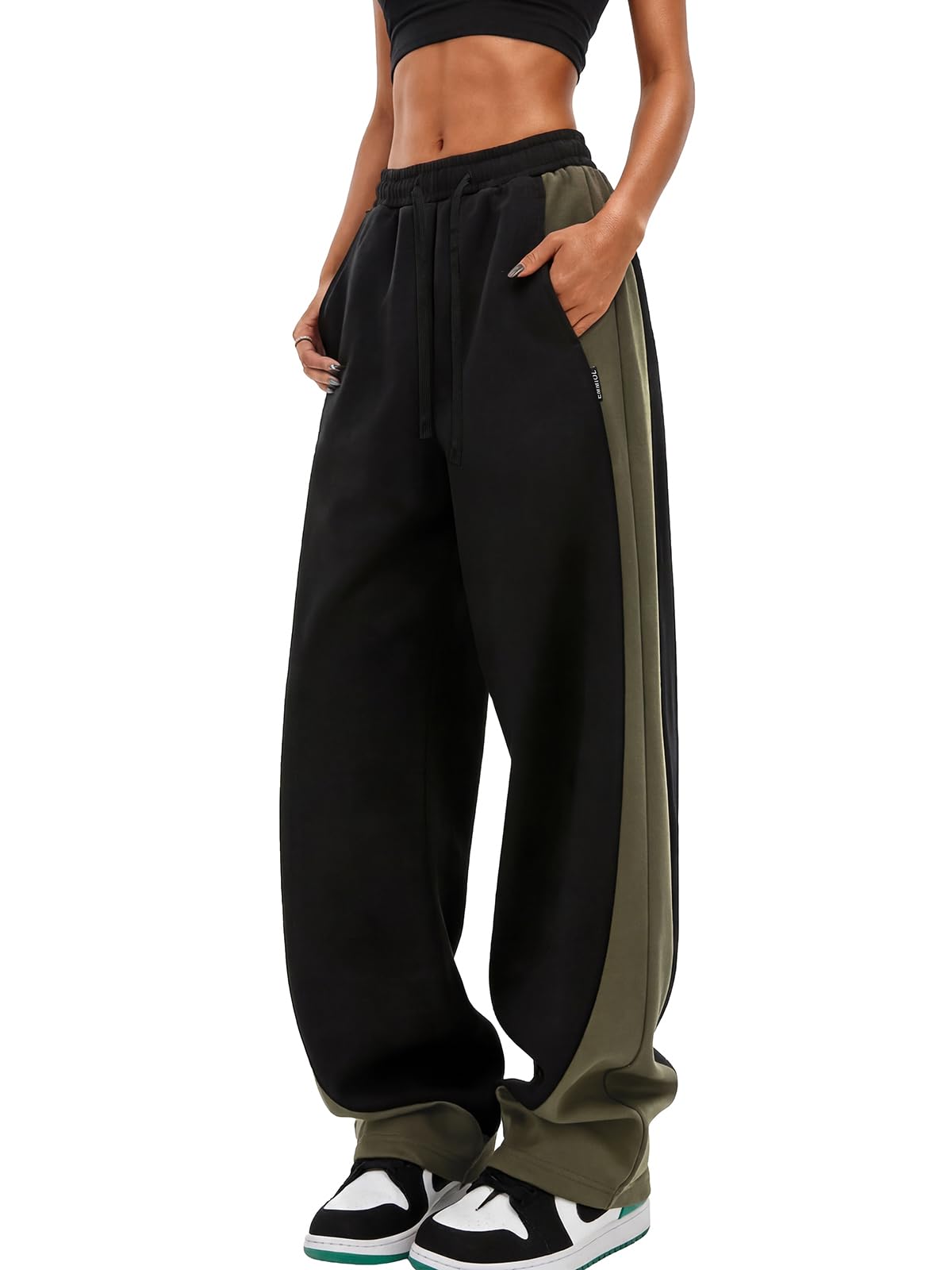 EMMIOL Pantaloni della tuta larghi da donna Y2K, pantaloni da jogging a vita alt