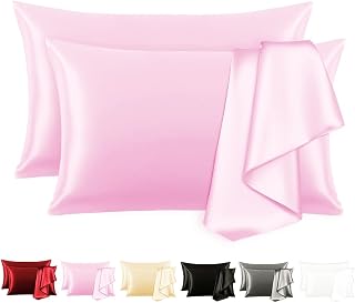 Set di 4 federe in raso, effetto seta, per capelli e pelle, con chiusura a busta, regali per donne e uomini (4, rosa, queen size)