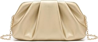 Dreubea Women's Fashion Cloud Shape Evening Bag Charming Fold Leather Clutch Handbag with Chain