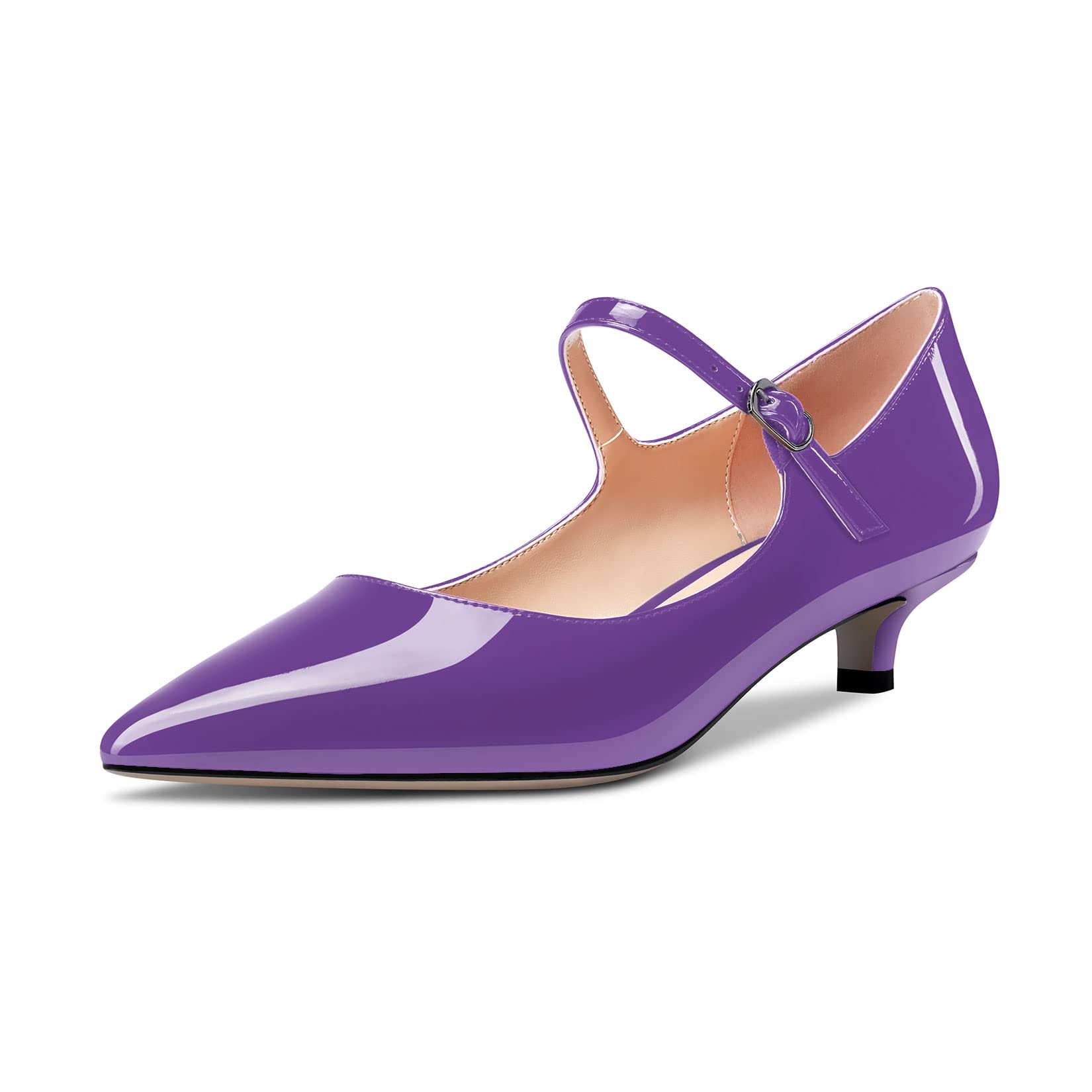 Aachcol Women's Mary Jane Kitten Low Heel Pumps Pointed Toe Slip-on Dress Shoes 