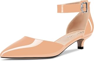 Aachcol Women Kitten Low Heel Ankle Strap Pumps Pointed Toe Sandals Dress Shoes Party Office Wedding 1.5 Inch