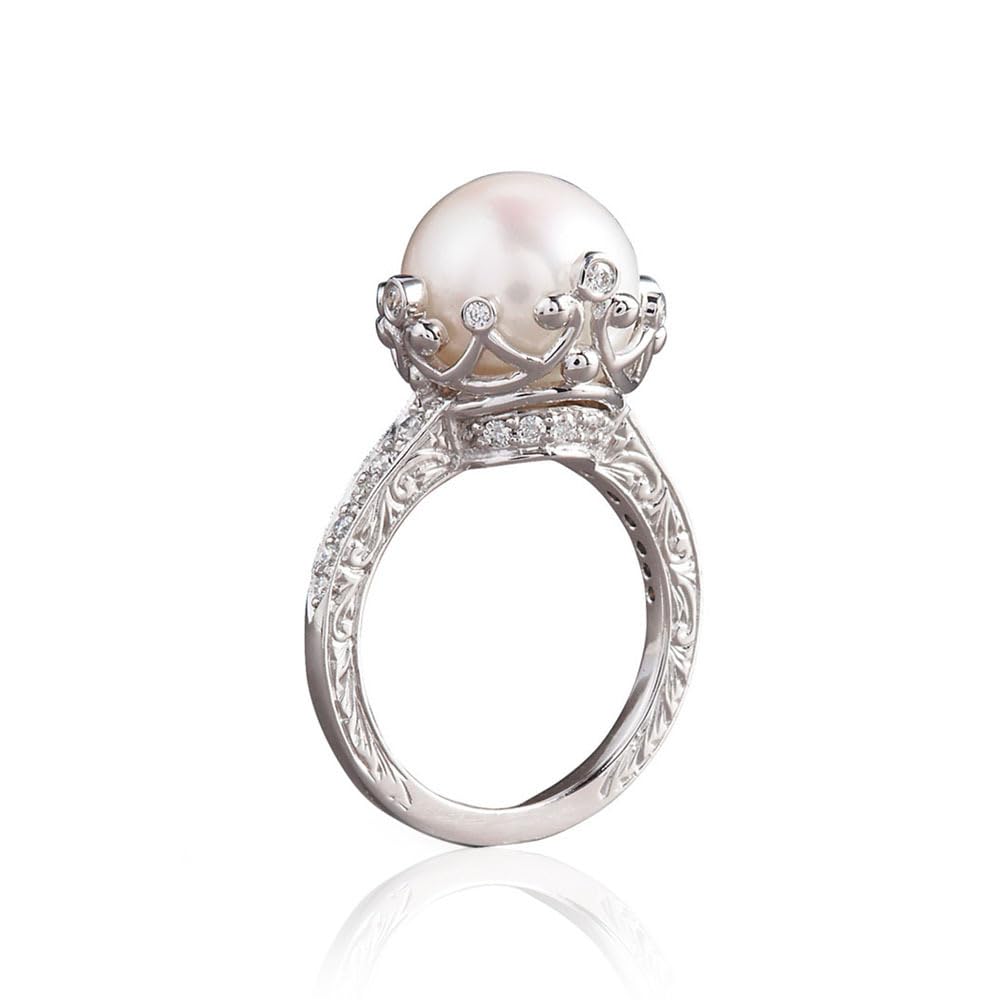 Elegant Hand Carved Faux Pearl Inlaid Ring for Banquet Proposal Wedding Party Da