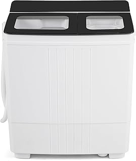 COSTWAY 20Lbs Portable Washing Machine with Built-in Drain Pump, Black | Compact Laundry Machine with 12Lbs Washer and 8Lbs Spinner, Twin Tub Washer for Apartments, RVs, Dorms, College Rooms
