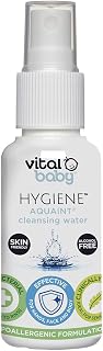 Vital Baby Aquaint Cleansing Water 50ml | Hypoallergenic, Antibacterial | Gentle on skin yet effective against germs, this alcohol-free, no-rinse cleanser is ideal from birth, at home or away.