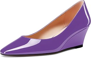 Aachcol Women's Square Toe Pumps Mid Wedge Heel Slip-on Dress Office Shoes, 5 cm
