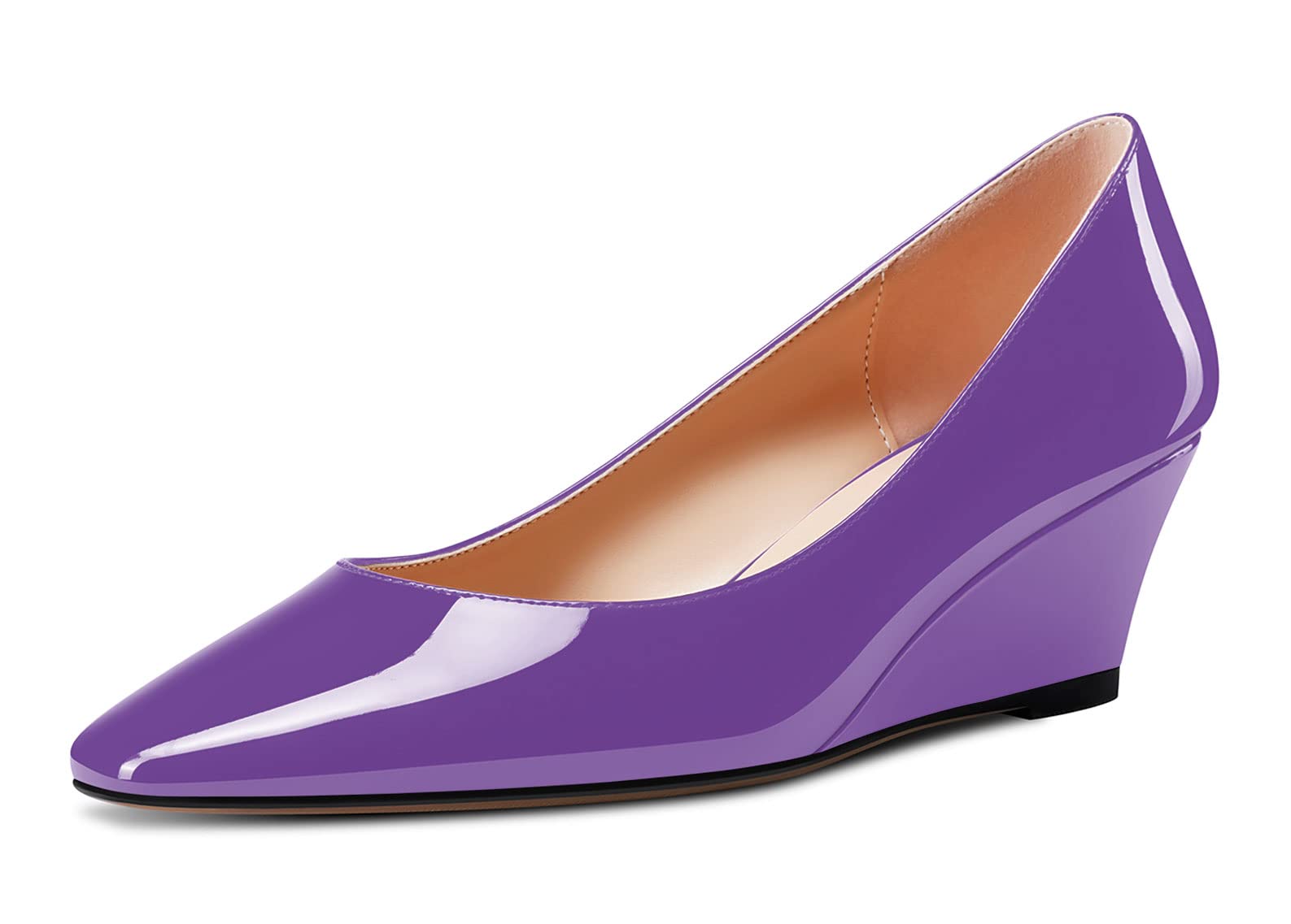 Aachcol Women's Square Toe Pumps Mid Wedge Heel Slip-on Dress Office Shoes, 5 cm