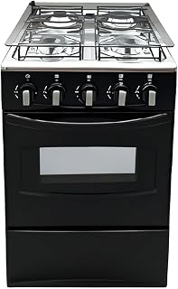 20" Freestanding LPG Oven - Equipped with 4 coil burners and Gas Stove with stainless steel 50L oven (Black: Automatic ignition)