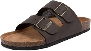 Nautica Men's Sandals Double Buckle Straps Slides Adjustable with Arch Support and Comfortable Cork Footbed for Indoor & Outdoor