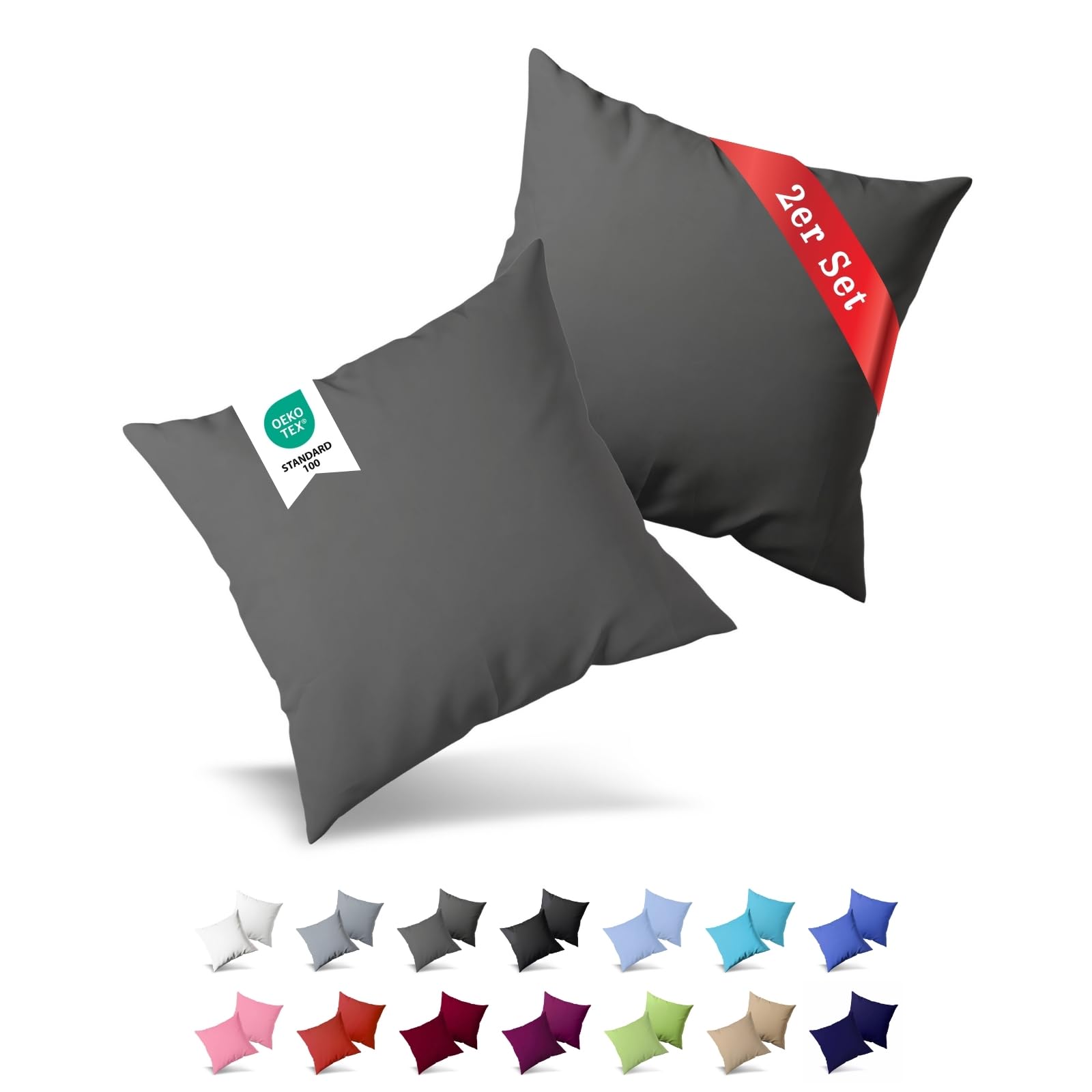 Pack of 2 Jersey Cushion Covers With Zip, Made of 100% Cotton, Cushion Cover Set