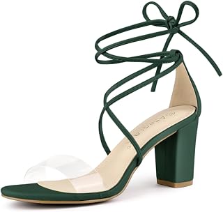 Allegra K Women's Clear Strap Block Heels Lace Up Heels Sandals
