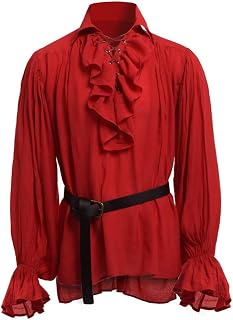 BaronHong Mens Pirate Shirt Vampire Renaissance Steampunk Gothic Ruched Medieval Halloween Costume