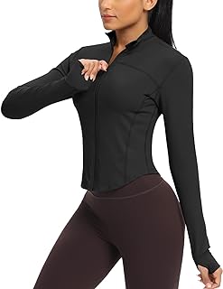 Workout Jackets for Women Zip Up Athletic Cropped Tops for Running Yoga | Buttery-soft,BBL Effect，Thumbhole，Full Zip Front，Long Sleeve，Curved Hem，Design for Running，Yoga，Workout，Gym and Daily Wear