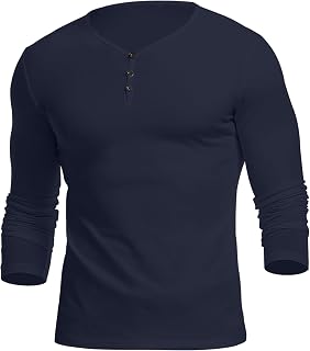 KUYIGO Men's Henley Shirts Casual Summer Tops Slim Fit Cotton T Shirt
