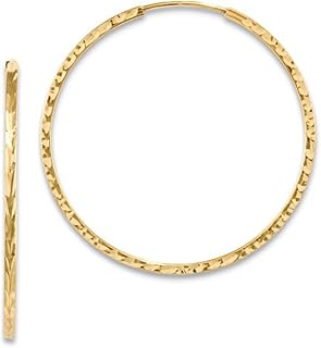 14 K giallo oro taglio diamante piazza tubo continua Endless orecchini a cerchio, 15 – 60 mm Tubo (1.35 mm), Oro giallo, cod. LooptyHoops