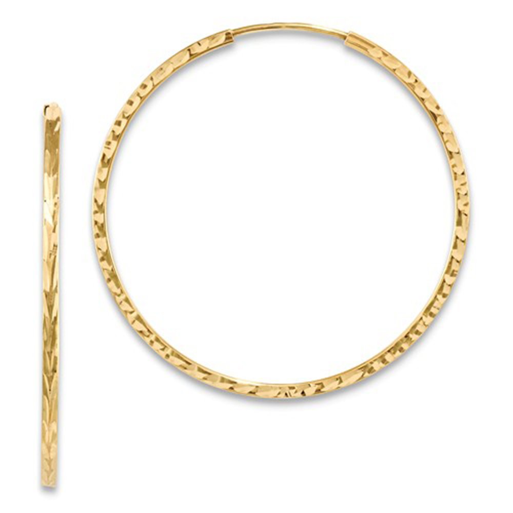 14 K giallo oro taglio diamante piazza tubo continua Endless orecchini a cerchio
