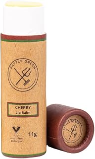 Battle Green Natural Lip Balm Tube 11g (Cherry) | Natural, Vegan, Plastic-Free Eco, Cruelty-Free, Organic Cocoa Butter & Jojoba Oil