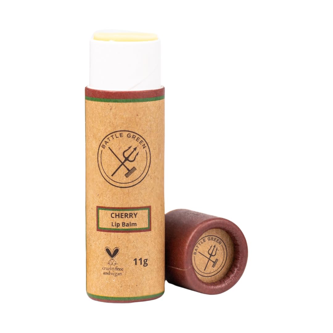 Battle Green Natural Lip Balm Tube 11g (Cherry) | Natural, Vegan, Plastic-Free E