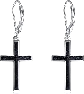 YFN Cross Earrings Sterling Silver Dangle Drop Leverback Cross Earrings Religion Jewellery Christians Gifts for Women Men