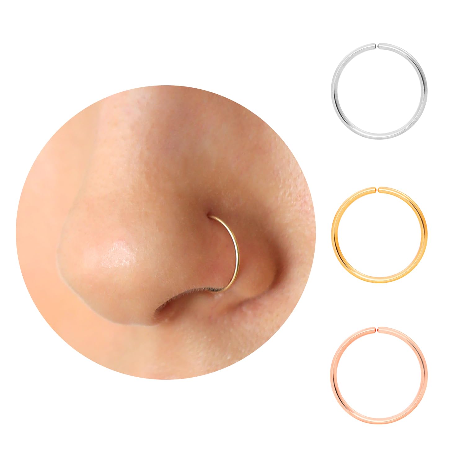 Small Thin Gold or Sterling Silver Nose Ring Hoops for Women, 22g/24g/20g Tiny N