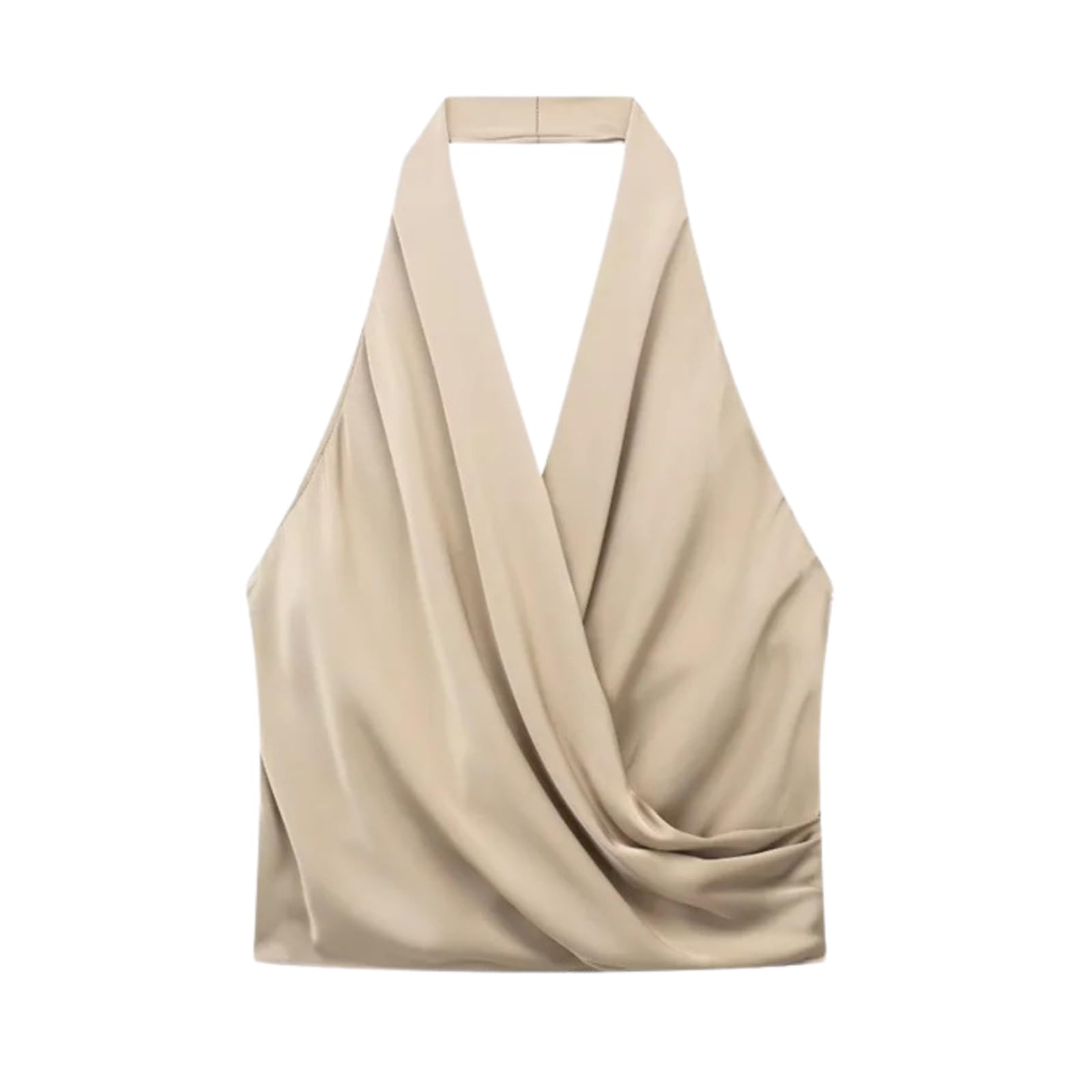 CORIRESHA Women's Elegant Satin Tie Back Cowl Neck Sleeveless Silk Backless Tank