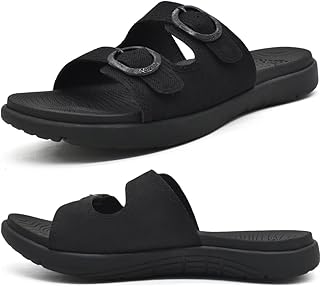 COFACE Womens Orthotic Slides Comfort Plantar Fasciitis Arch Support Slip on Flat Sandals Ladies Soft Cushion Fashion Yoga Mat Slippers With Adjustable Straps