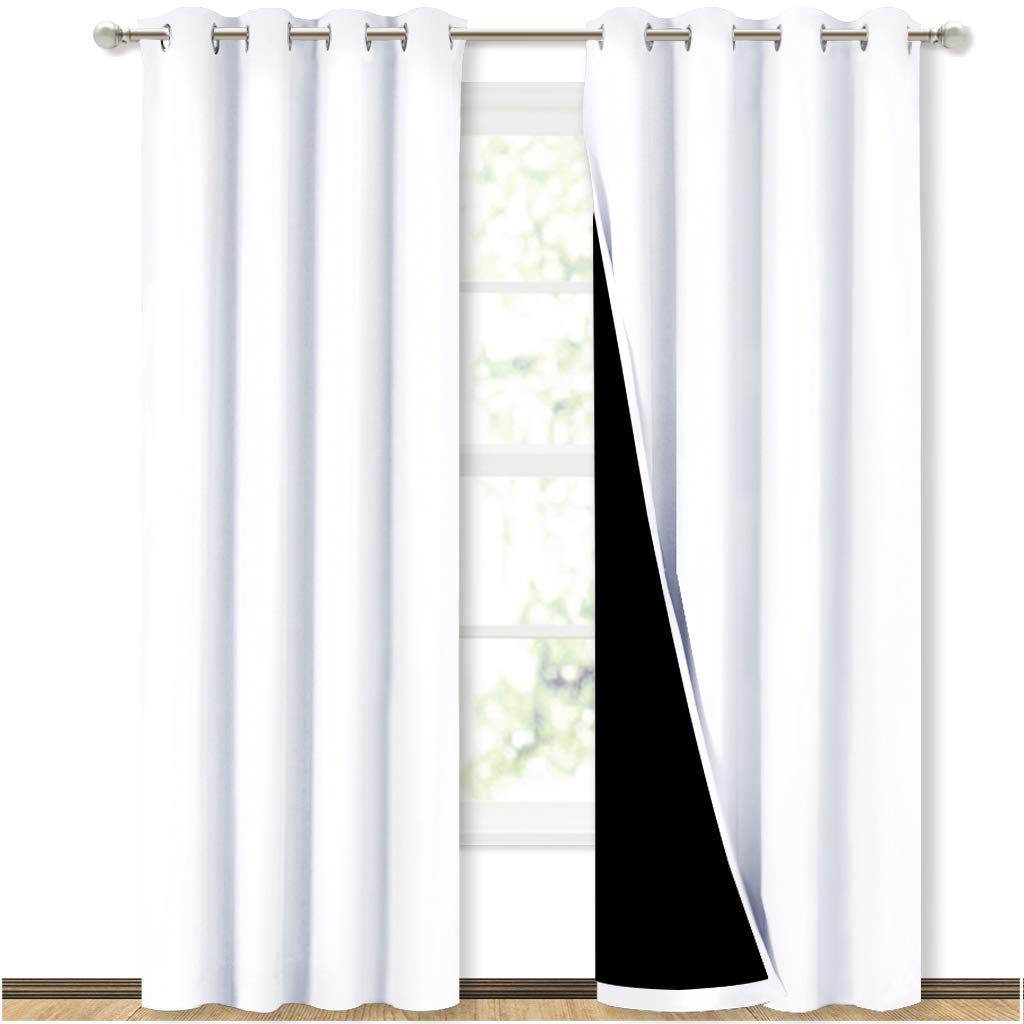 NICETOWN White 100% Blackout Curtains 84 inch Long for Bedroom 2 Pieces | Therma