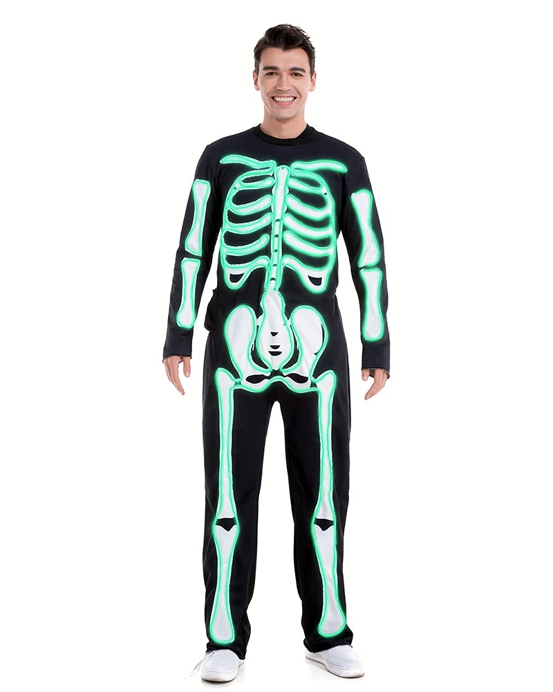 HSCTEK Light-up Adult Skeleton Costume, Led Halloween Cosplay Men Women