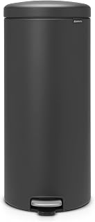 Brabantia NewIcon 30L Pedal Bin | Quiet Odour Proof Lid and Plastic Bin | Non-Slip Compact Trash Can for Kitchen, Office, Bathroom or Bedroom | Mineral Infinite Grey