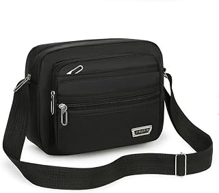 Men Nylon Rectangle Crossbody Bags Casual Messenger Bag Large Travel Waist Bag Black