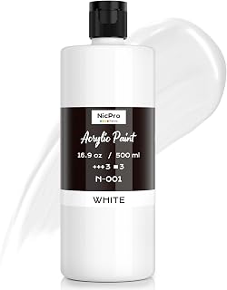 Nicpro White Large Acrylic Paint (16.9oz, 500ml), Rich Pigments, Non Toxic | Craft Paint for Multi Surface, Canvas, Pumpkin, Wood, Ceramic, Fabric - Art Painting Supplies for Beginners, Artists & Adults