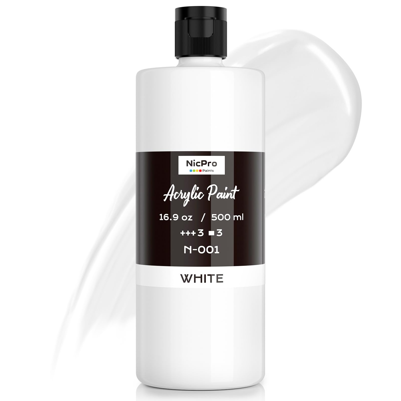 Nicpro White Large Acrylic Paint (16.9oz, 500ml), Rich Pigments, Non Toxic | Cra